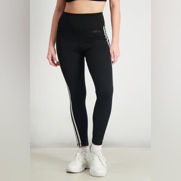 Adidas Women's Black and White Striped Leggings - Picture 1 of 7